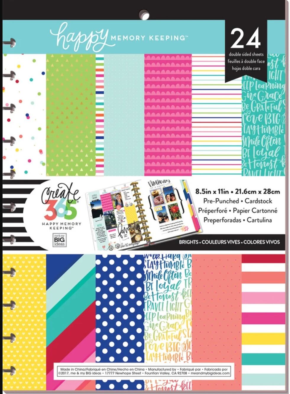 Happy Planner Memory Keeping Brights 24 Pre-Punched Cardstock Sheets PLPBX-01